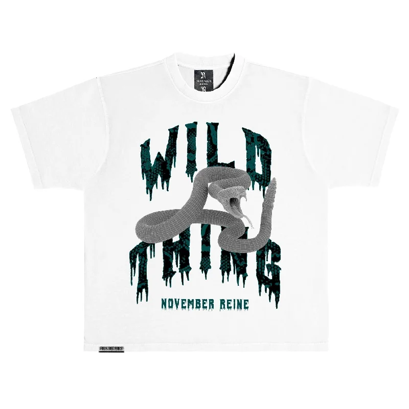 November Reine (White/Oxide Green 'Wild Thing' T-Shirt)-- Zippered Buttoned Snapped