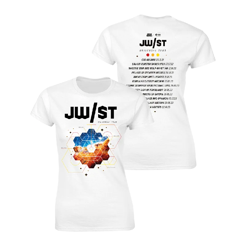 James Webb Space Telescope Women's T-Shirt - White-- Zippered Buttoned Snapped