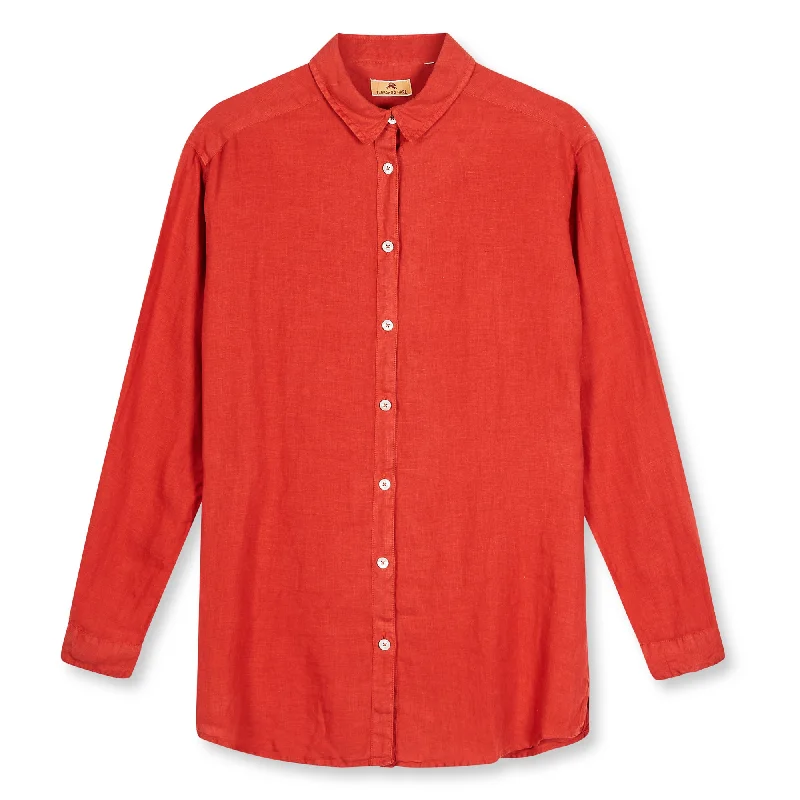 Women’s Linen Shirt - Rust-- Fleece Nylon Spandex