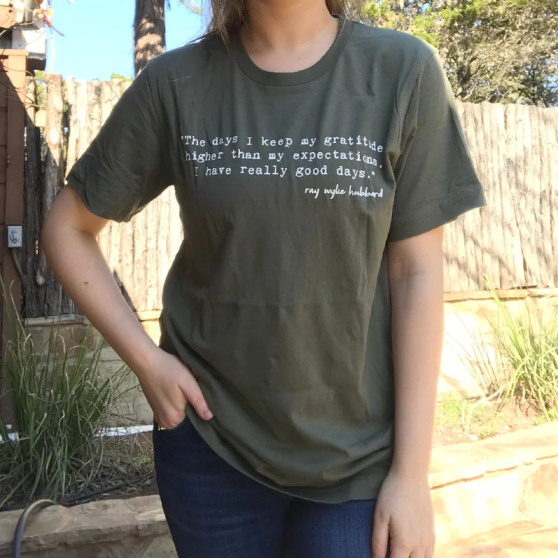 Gratitude Olive UNISEX T-Shirt-- Hooded Caped Shawl Collar