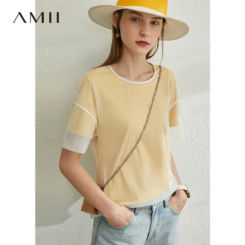 Spring Solid Lace Women T-Shirt-- Spandex Blend Rayon Blend Denim Blend