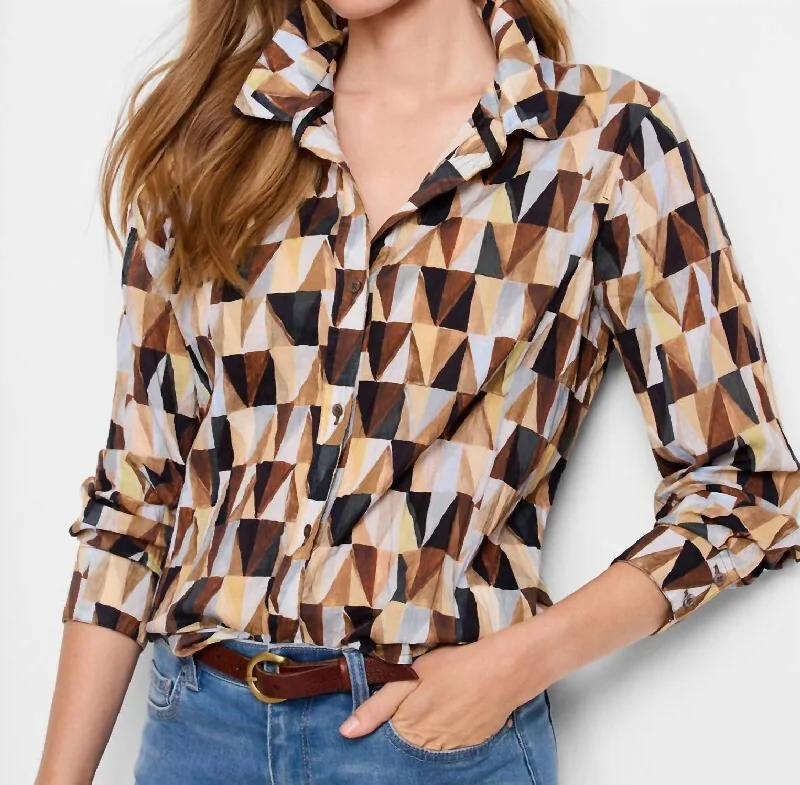 Crinkle Shirt In Shadow Play-- Notch Collar Peter Pan Collar Cowl Neck