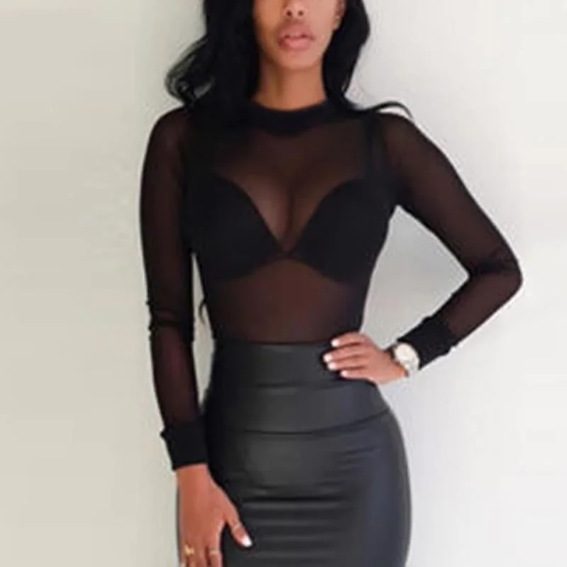 Women Top See Through Transparent Mesh Tee Long Sleeve T Shirt Slim Tops Tee-- Casual Formal Business Women Top See Through Transparent Mesh Tee Long Sleeve T Shirt Slim Tops Tee-- Casual Formal Business