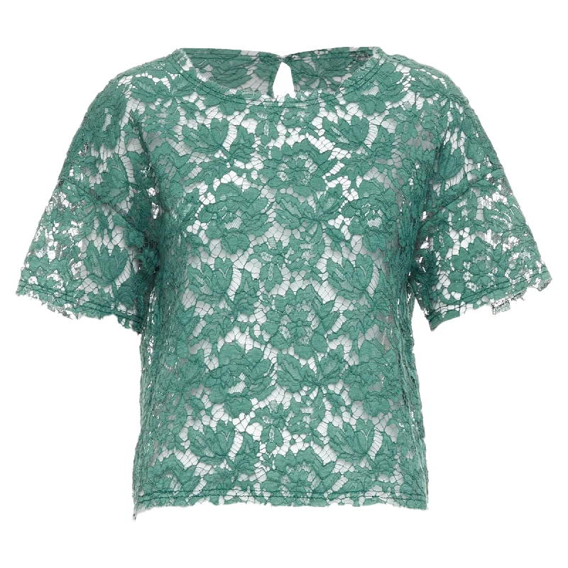 Valentino Floral Lace Boxy Crop Tshirt Top-- Chenille Brocade Lace