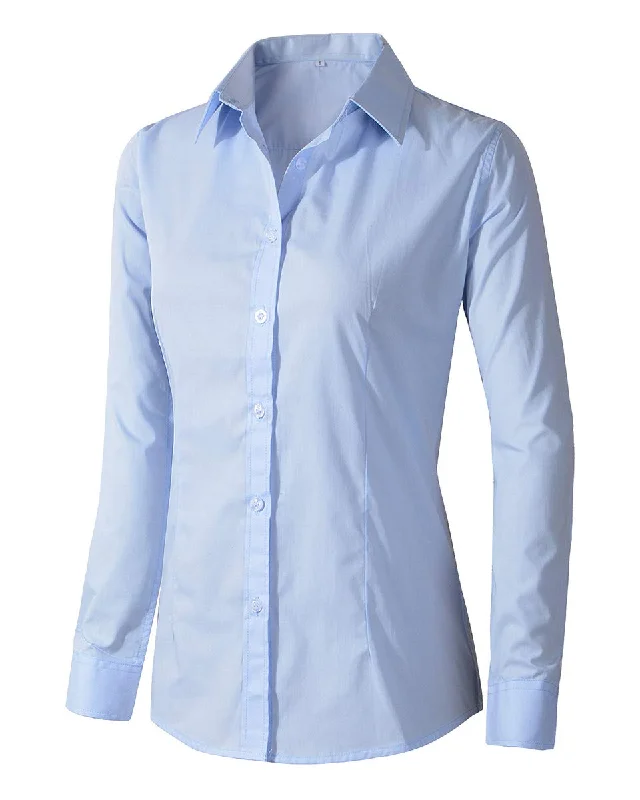 Women's Formal Work Wear White Simple Shirt 225 Light Blue Medium Shirts-- Spandex Blend Rayon Blend Denim Blend
