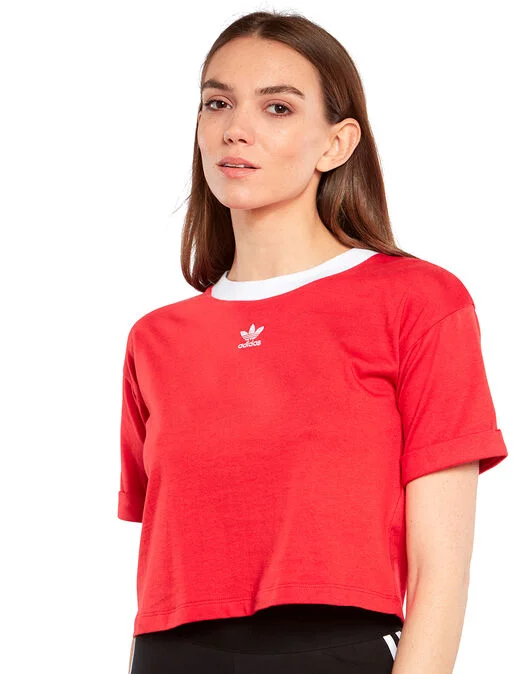 Adidas Originals Womens Cropped T Shirt Red Large-- Satin Blend Silk Blend Wool Blend