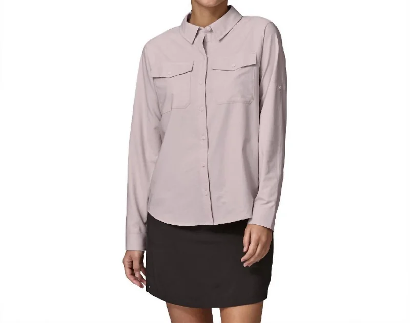 Long Sleeve Self Guided Sun Shirt In Echo Purple-- Welt Pockets Slit Pockets