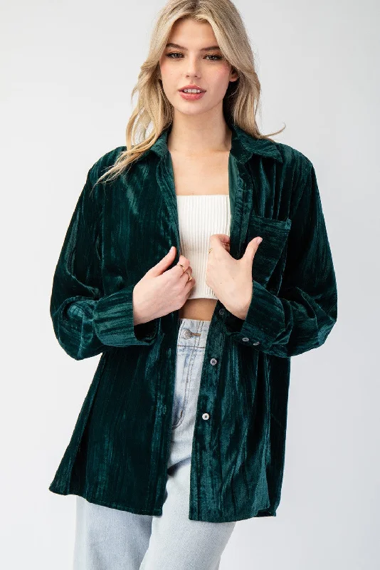 VELVET BUTTON DOWN SHIRT-- Lace Blend Ribbed Blend Corduroy Blend