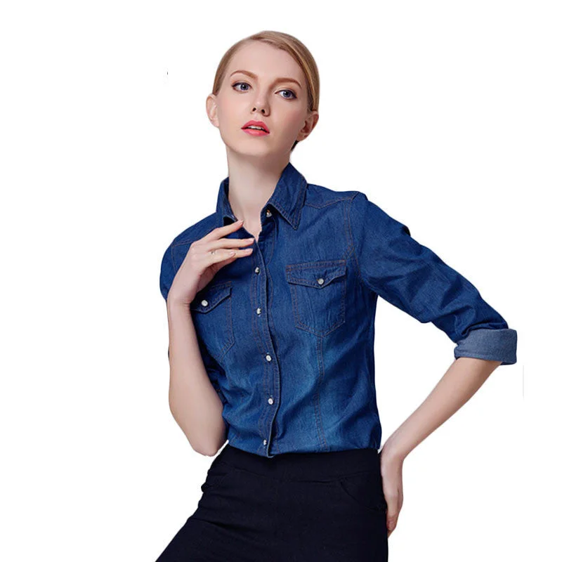 Denim Shirt Women Long Sleeve Turn-Down Collar Blouse Women Jeans Female Blue Jean Shirt Fashion Female Clothes WE249-- Spandex Blend Rayon Blend Denim Blend Denim Shirt Women Long Sleeve Turn-Down Collar Blouse Women Jeans Female Blue Jean Shirt Fashion Female Clothes WE249-- Spandex Blend Rayon Blend Denim Blend