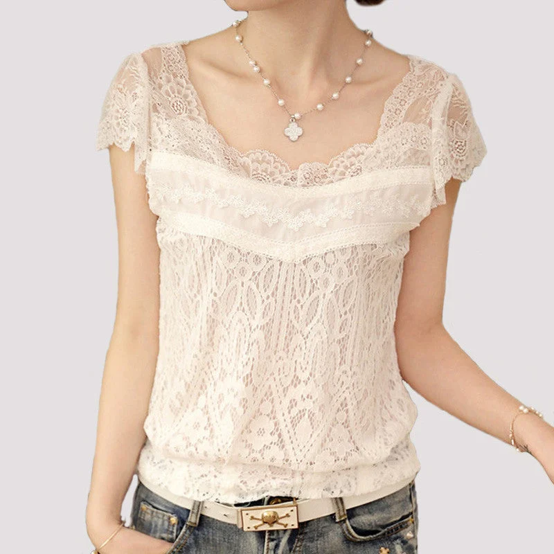 Crochet Shirt Women White Lace Blouse Tops Short Sleeve Hollow out Women Clothes A352-- Houndstooth Herringbone Solid Crochet Shirt Women White Lace Blouse Tops Short Sleeve Hollow out Women Clothes A352-- Houndstooth Herringbone Solid