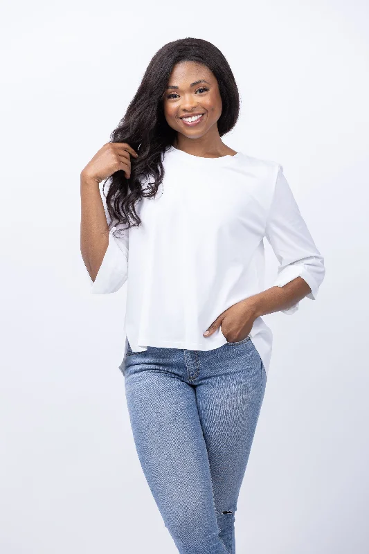 Elliott Lauren Knit Woven Comb T-Shirt in White-- Front Pockets Side Pockets Patch Pockets Elliott Lauren Knit Woven Comb T-Shirt in White-- Front Pockets Side Pockets Patch Pockets