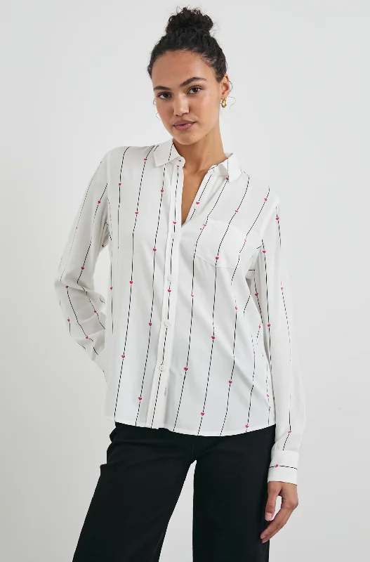 KATHRYN STRIPED HEARTS LONG SLEEVE SHIRT-- Welt Pockets Slit Pockets