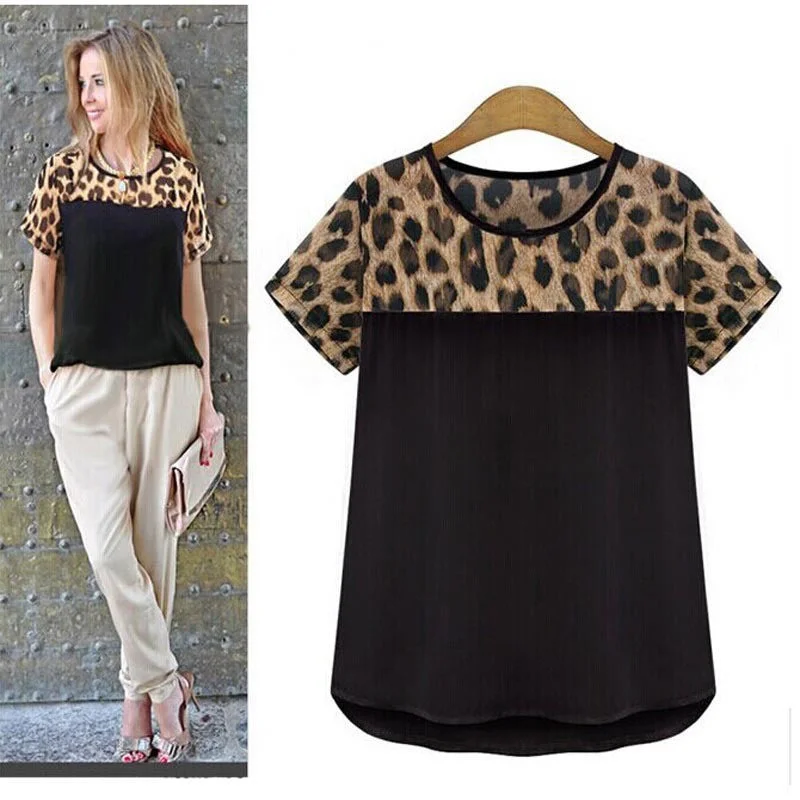 Women 's clothing Leopard Printing Chiffon Short Casual Shirt Tops Blouse Plus size-- Elegant Classic Vintage Women 's clothing Leopard Printing Chiffon Short Casual Shirt Tops Blouse Plus size-- Elegant Classic Vintage