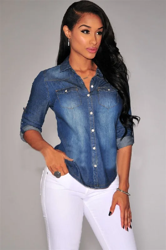 Casual Denim Ladies Shirt 100% cotton Women Denim Blouse Shirt Long Sleeve Double Pocket Women Casual Shirt Jeans Style -- Basic T-Shirt Crew Neck Short Sleeve Casual Denim Ladies Shirt 100% cotton Women Denim Blouse Shirt Long Sleeve Double Pocket Women Casual Shirt Jeans Style -- Basic T-Shirt Crew Neck Short Sleeve