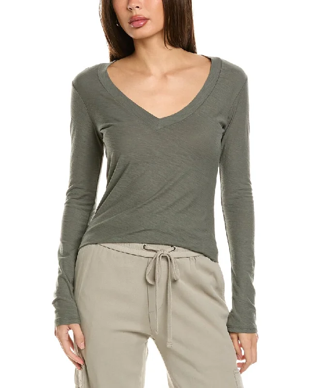 James Perse Relaxed V-Neck T-Shirt-- Hooded Caped Shawl Collar