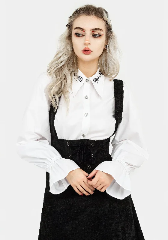 Tempora Embroidered Button Up Shirt-- Denim Fabric Leather Fabric Suede Fabric