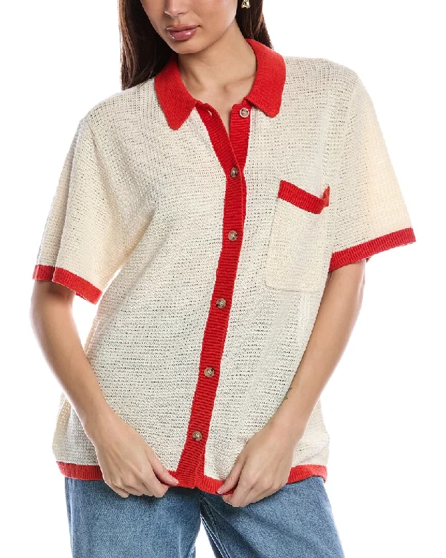Onia Oversized Button-Up Linen Shirt-- Wool Fabric Cashmere Fabric Tweed Fabric