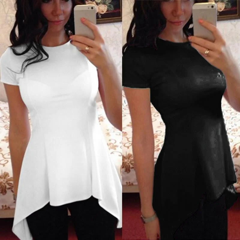 Women Blouse Ladies Short Sleeve O Neck Irregular Hem Peplum Waist Slim Fit Shirt Tops Plus Size S-4XL-- Hooded Caped Shawl Collar Women Blouse Ladies Short Sleeve O Neck Irregular Hem Peplum Waist Slim Fit Shirt Tops Plus Size S-4XL-- Hooded Caped Shawl Collar