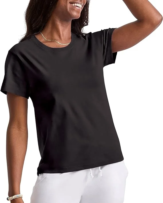 CRZ YOGA Women Classic Round Neck T-Shirt Size Large Black-- Front Pockets Side Pockets Patch Pockets