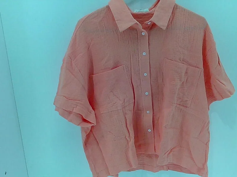 Women's Mainstrip Button Down Shirt Medium Orange-- Anti-Shrink Durable Soft