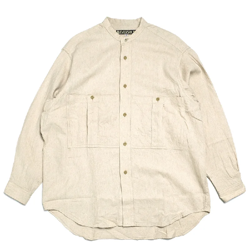 HAVERSACK - Linen Cotton Denim Band Collar Shirt - 822325-- Iron Safe Non-Iron Wrinkle Free