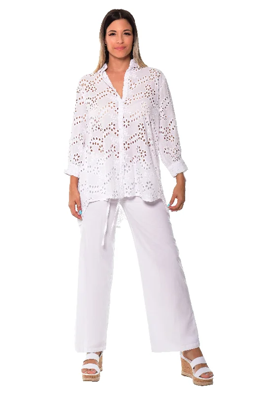 Longsleeve Eyelet Button Down Collar Shirt by Azucar - LCB248-- Striped Floral Plaid Longsleeve Eyelet Button Down Collar Shirt by Azucar - LCB248-- Striped Floral Plaid