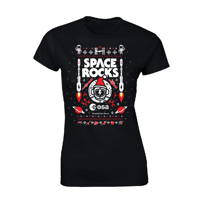 Xmas Women's T-Shirt - Black-- Graphic Embroidered Appliqued