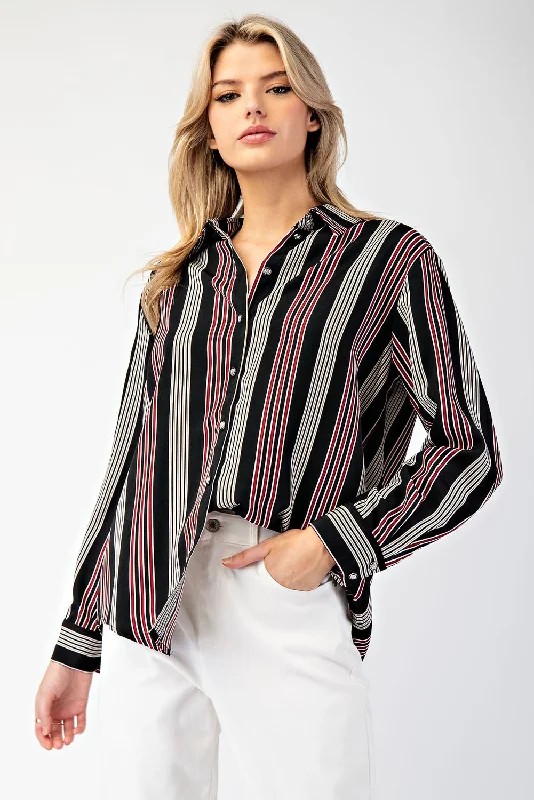 STRIPE BUTTON DOWN SHIRT-- Mesh Blend Leather Blend Suede Blend