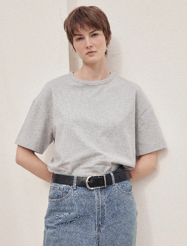 Lena Classic Cotton Oversize T-Shirt in Grey Marl-- Fashionable Trendy Casual