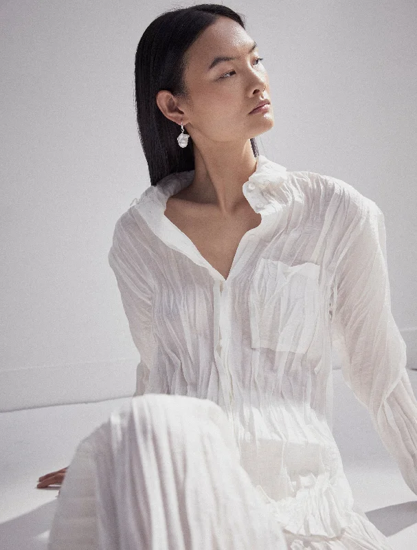 Sem Shirt in White-- Chenille Fabric Brocade Fabric Lace Fabric