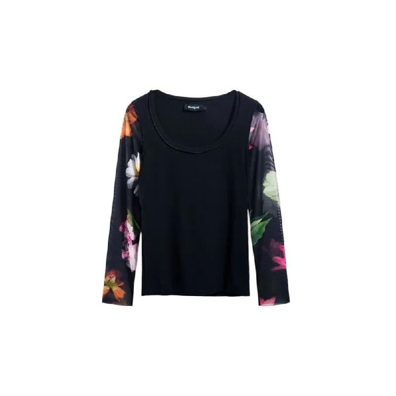Desigual  Cotton Tops & Women's T-Shirt-- Striped Floral Plaid