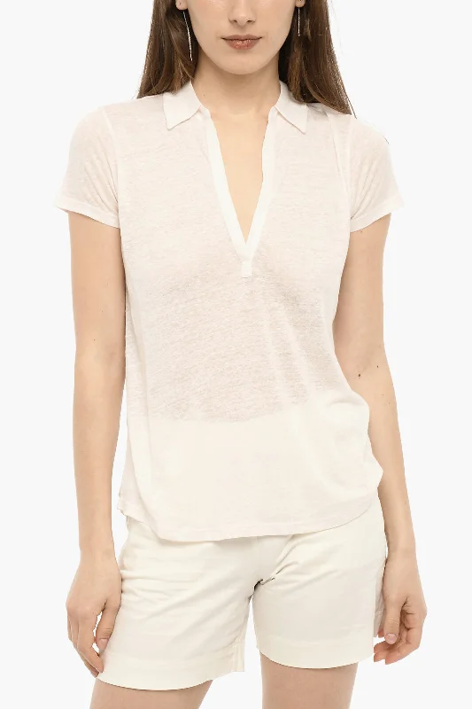 Woolrich Linen Sheer Polo shirt-- Spandex Blend Rayon Blend Denim Blend