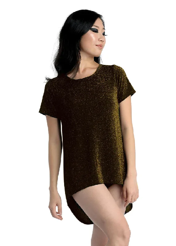 ON SALE Sparkle High-Low T-Shirt Tunic (Black/Gold)-- Asymmetrical Pockets Print