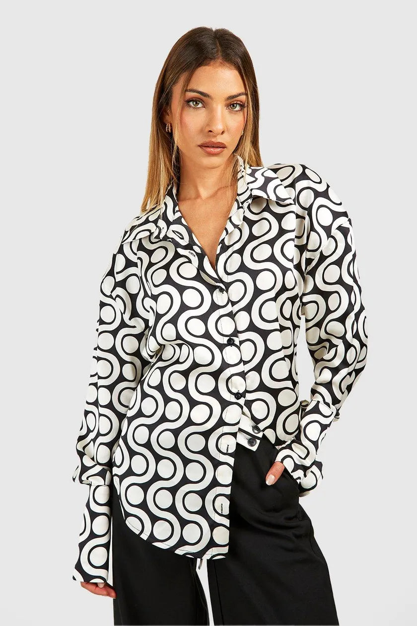 Satin Deep Cuff Tile Shirt-- Sequined Glittery Shiny