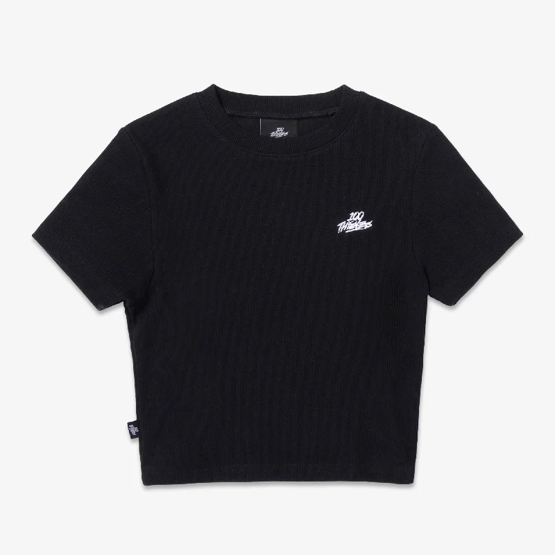 Foundations FW'24 Women's Cropped T-shirt - Black-- V-Neck T-Shirt Long Sleeve Cotton Foundations FW'24 Women's Cropped T-shirt - Black-- V-Neck T-Shirt Long Sleeve Cotton