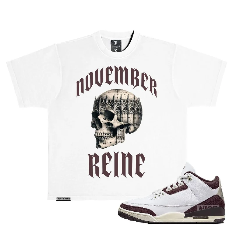 November reine (white/plum “cathedral skull t-shirt)-- Casual Formal Business