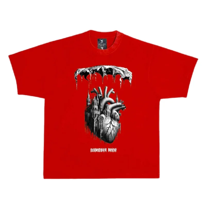 November Reine (Red/Black "Tracery" T-Shirt)-- Silk Blend Satin Velvet
