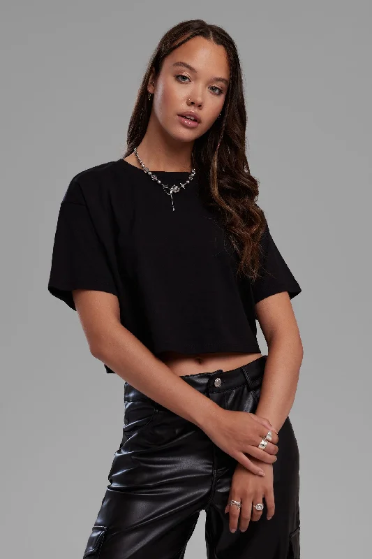 T-shirt ample et écourté en coton - Femme-- Welt Pockets Slit Pockets
