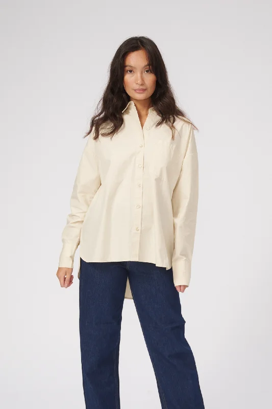 Relaxed Shirt - Beige-- Collared Crew Neck Turtle Neck