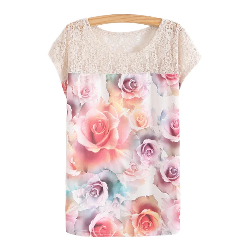 Summer Batwing Sleeve Shirt Women 3D Floral Printed Blouses Female Lace Patchwork Perspective Ladies Blouse-- Satin Fabric Silk Fabric Chiffon Fabric Summer Batwing Sleeve Shirt Women 3D Floral Printed Blouses Female Lace Patchwork Perspective Ladies Blouse-- Satin Fabric Silk Fabric Chiffon Fabric