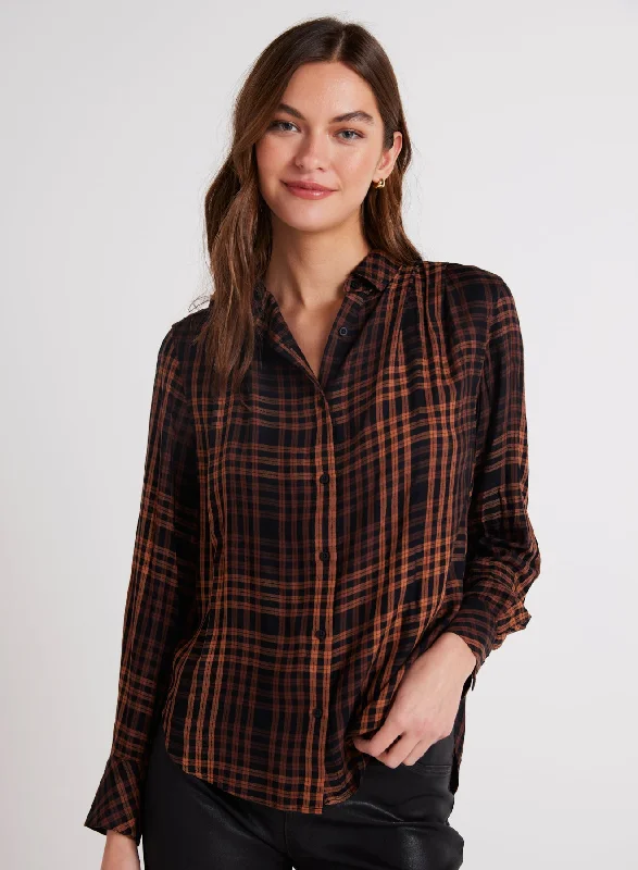 PLAID PLEATED BUTTON DOWN SHIRT-- Elegant Classic Vintage
