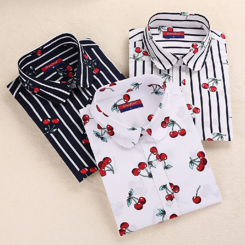 Women Cherry Blouses Long Sleeve Shirt Turn Down Collar Floral Blouse Women And Blouses Fashion-- Collared T-Shirt Boat Neck A-Line Women Cherry Blouses Long Sleeve Shirt Turn Down Collar Floral Blouse Women And Blouses Fashion-- Collared T-Shirt Boat Neck A-Line