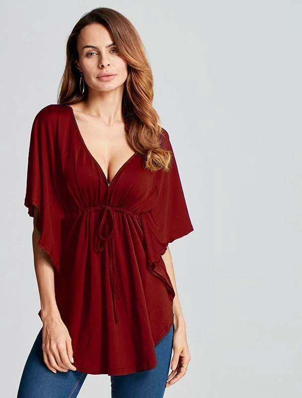 Women Trend Casual Loose V-neck Batwing Sleeve Tops Tee Solid Blouses Shirts Plus Size-- Casual Formal Business Women Trend Casual Loose V-neck Batwing Sleeve Tops Tee Solid Blouses Shirts Plus Size-- Casual Formal Business