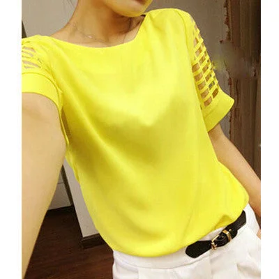 Fashion plus size Women Chiffon Blouses shirts O Neck Hollow out Short sleeve Solid Casual ladies Tops-- Graphic T-Shirt Round Neck Polyester Fashion plus size Women Chiffon Blouses shirts O Neck Hollow out Short sleeve Solid Casual ladies Tops-- Graphic T-Shirt Round Neck Polyester
