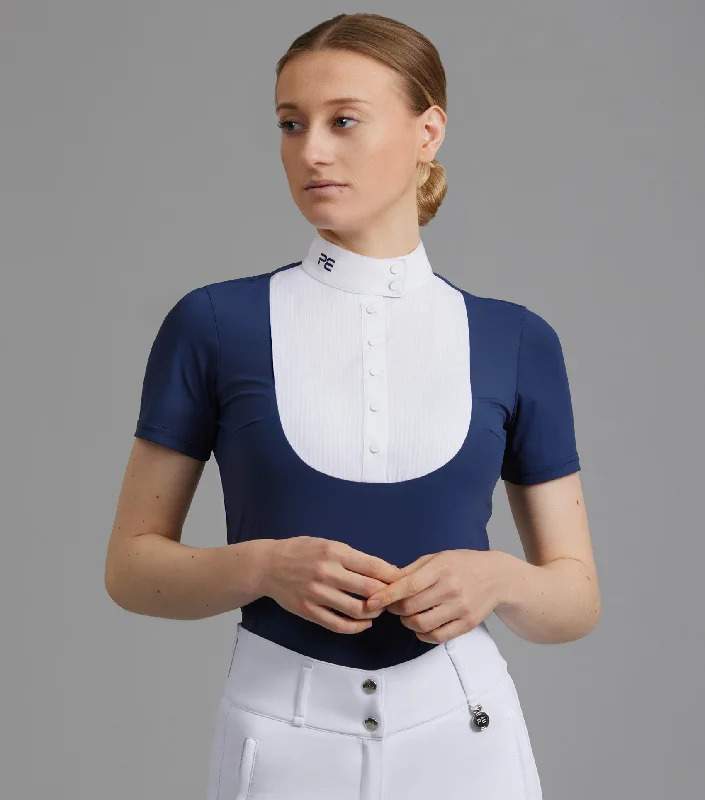 PEI Famosa Short Sleeve Show Shirt - Navy-- Satin Fabric Silk Fabric Chiffon Fabric