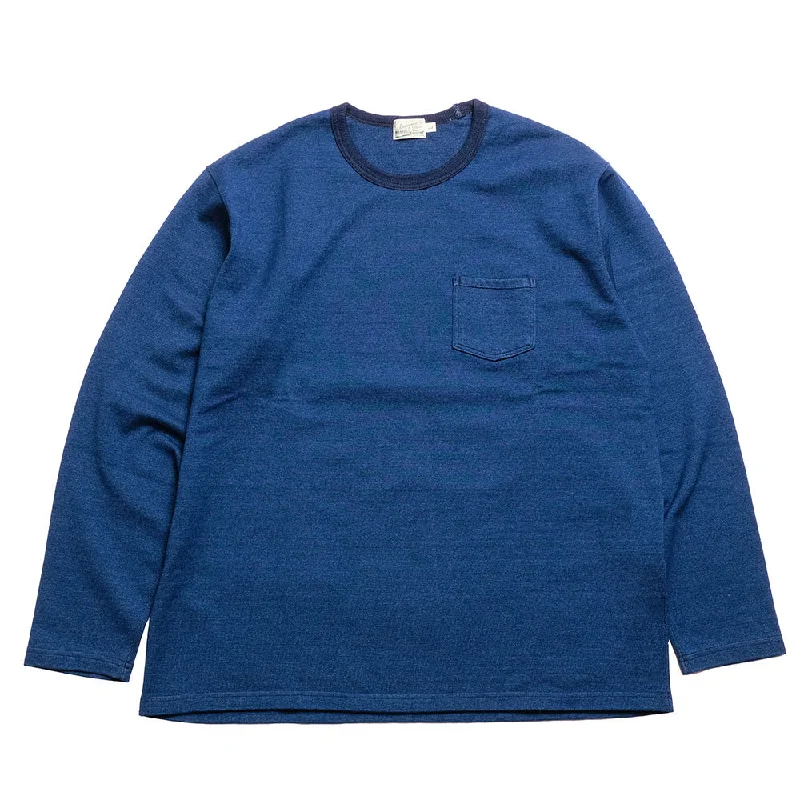 BURGUS PLUS - Indigo Long Sleeve T-Shirt - HBP-032-- Houndstooth Herringbone Solid