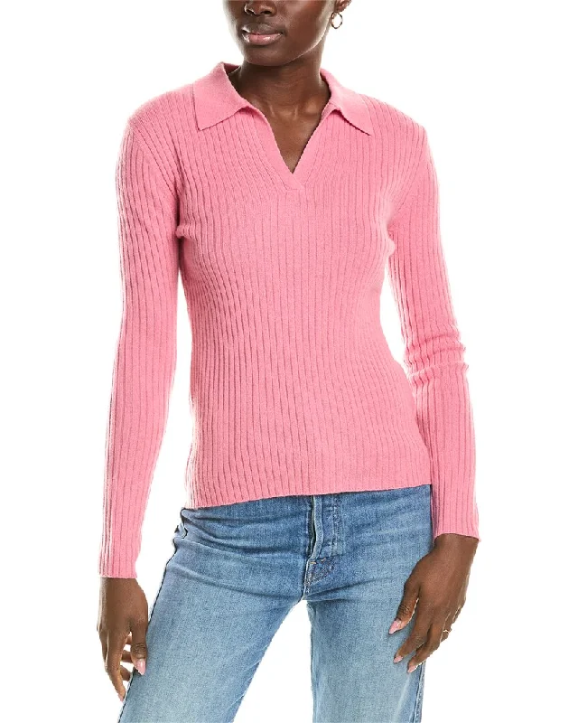 sofiacashmere Rib Polo Cashmere Shirt-- Elasticated Padded Insulated