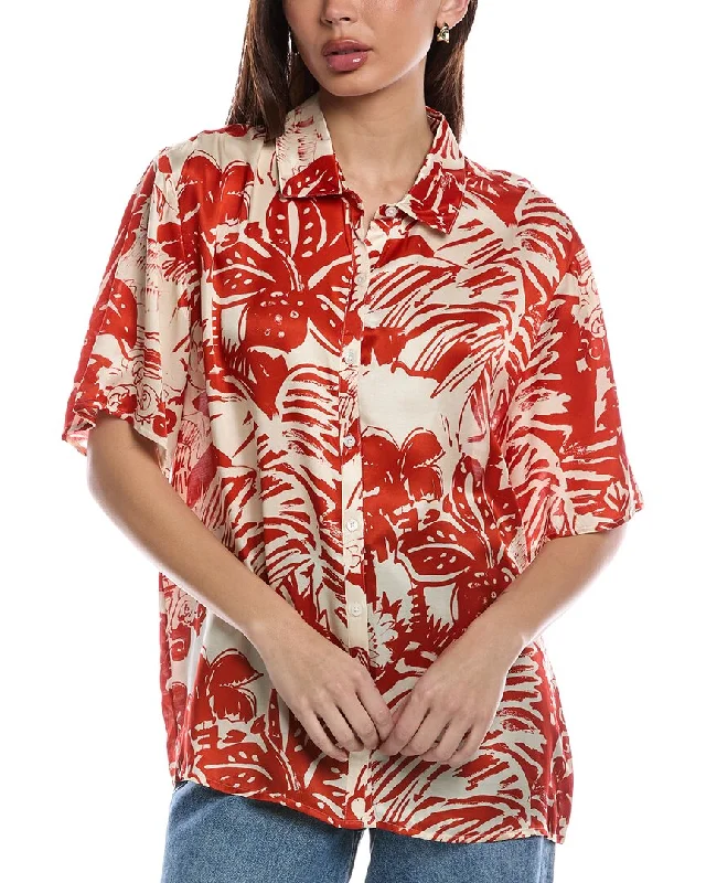 Onia Oversized Button-Up Silk-Blend Shirt-- Mesh Fabric Canvas Fabric Denim Fabric
