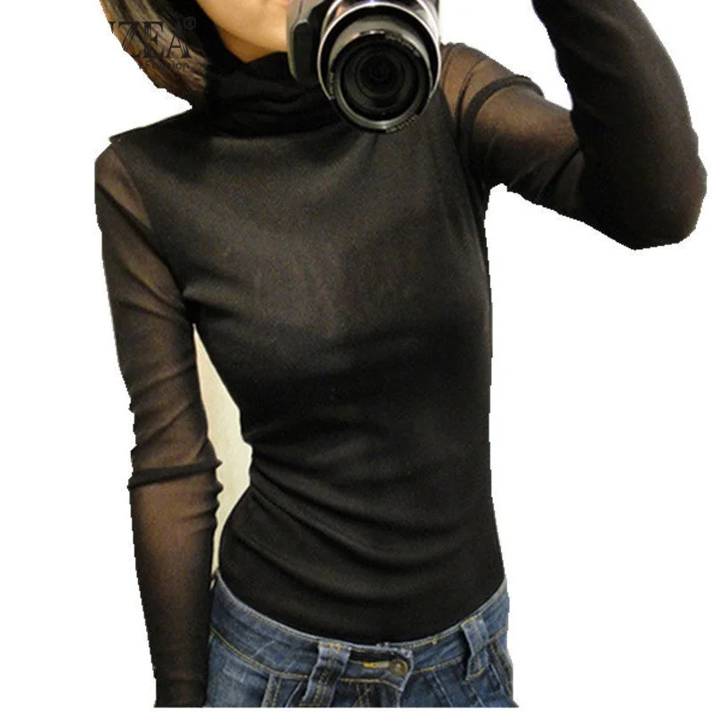 Fashion Shirt Women Turtleneck Long Sleeve Slim Tops Shirts Casual Solid Tee Shirt Lace Mesh-- Ribbed T-Shirt High Neck Heavyweight Fashion Shirt Women Turtleneck Long Sleeve Slim Tops Shirts Casual Solid Tee Shirt Lace Mesh-- Ribbed T-Shirt High Neck Heavyweight