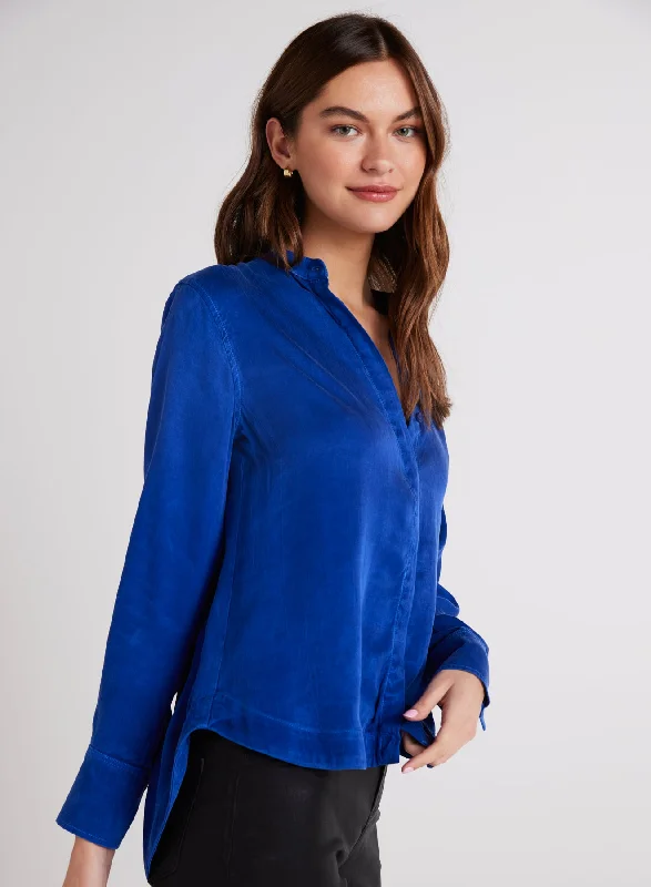 MANDARIN COLLAR BUTTON DOWN SHIRT-- Collared T-Shirt Boat Neck A-Line